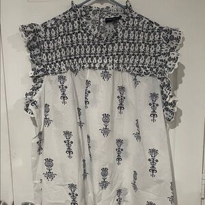 Lane Bryant Monochrome Floral Ruffle Blouse